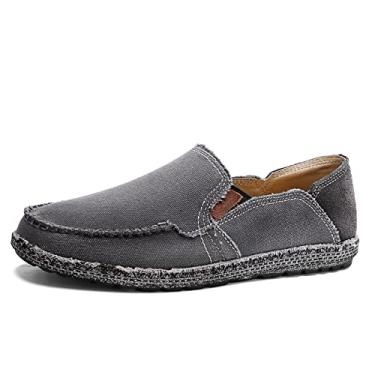Imagem de JAMONWU Sapatos masculinos sem cadarço, de tecido, de lona, lazer, vintage, casual, mocassim, A_grey10, 42