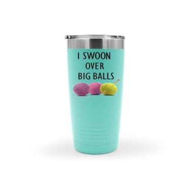 Imagem de SpreadPassion Copo de tricô, presente de tricô, I swoon over big balls Copo de aço inoxidável de tricô, copo isolado de 590 ml, ideia de presente de aniversário de Natal (azul-petróleo)