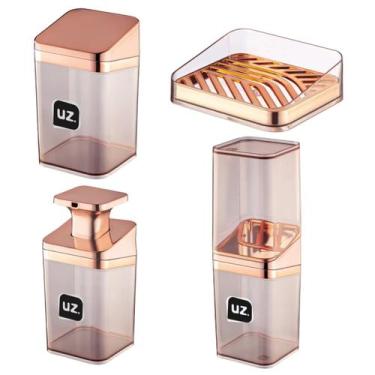 Imagem de Jogo 4 Peças Utensílios Banheiro Lavabo Slim Metalizado - Uz, Rose