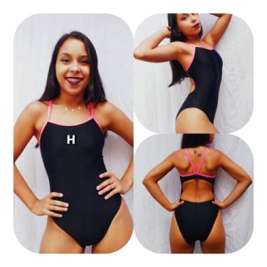 Imagem de Maiô Swim Preto Det. Rosa ou Verde para natação ou hidroginástica Hidr