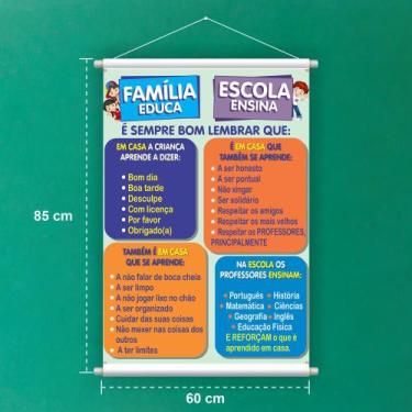 Imagem de Banner De Lona Escolar Família Educa, Escola Ensina - 85x60cm - Fabrik