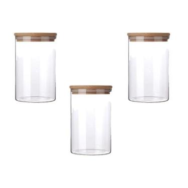 Imagem de Pote Vidro Hermético Kit 3 Unidades Alimento Tampa De Bambu - Vert Sto