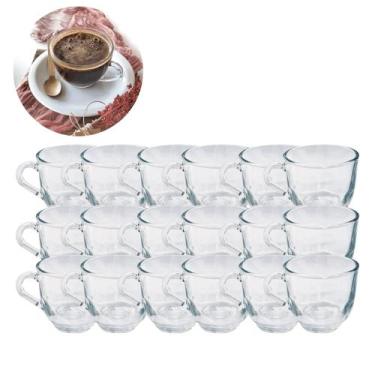 Imagem de Jogo 18 Xicaras De Cafe 150ML Transparente Vidro Liso S/ Pires - PRATI