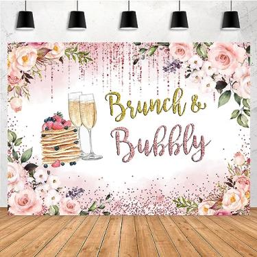 Imagem de Aperturee 2,1 x 1,5 m rosa dourado brunch borbulhante chá de panela pano de fundo bar faixa blush rosa floral glitter champanhe doce morango shortcake fundo para casamento, despedida de solteira,