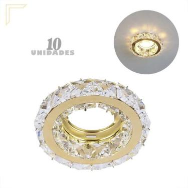 Imagem de 10 Spot Cristal De Embutir Redondo Dourado K9 Inox MR16 Lup62 - Acende