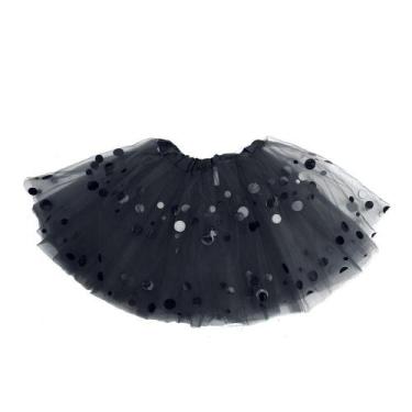 Imagem de Saia de Tule Preta e Bolinhas para Festa Fantasia Infantil 27x19cm 1Un