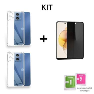 Imagem de Kit 2UN Capinha Capa Anti Impacto + 1UN Película Anti Espião 3D Vidro 
