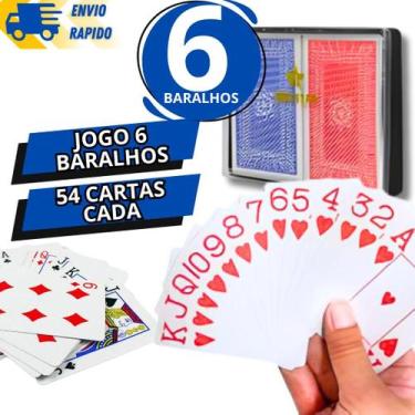 Imagem de Kit 6 Baralho 54 Cartas Cada Resistente Plastificado Jogos Poker Truco