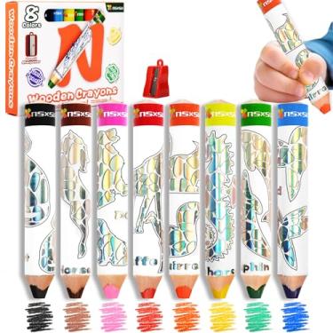 Imagem de nsxsu Lápis de cor jumbo 3 em 1 de madeira para crianças e crianças, giz de cera lavável grosso, lápis de colorir triangular com apontador, enchimentos de cesta de Páscoa, fácil de segurar