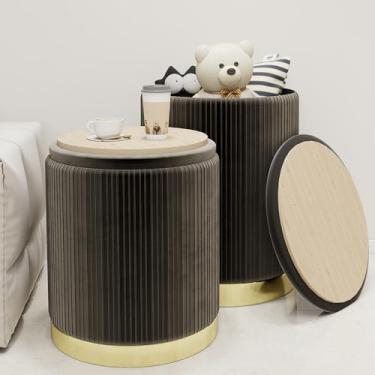 Imagem de Twira Otomano redondo com 2 unidades, pufe de veludo para sala de estar, quarto, dormitório, trailer, mesa de centro com tampa flip-up, banquinho estofado para maquiagem, descanso para os pés