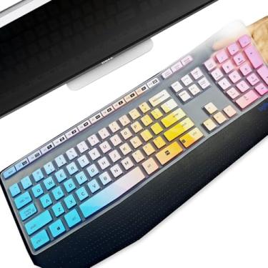 Imagem de YongMai Capa de teclado de silicone para Logitech MK345, capa de teclado para teclados sem fio ergonômicos Logitech MK345, à prova d'água, à prova de poeira, ultrafina, fácil de limpar (cor