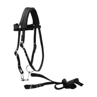 Imagem de rockible Freio de cavalo com rédeas, corda de equitação, sela sintética, resistente, tração lateral, equipamento equestre, S Black