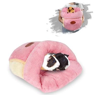Imagem de YUEPET Cama de Porquinho da Índia Cuddle Cave Fleece Quente Casa Aconchegante Cama Almofada para Dormir Gaiola Ninho para Pequenos Animais Esquilo Chinchila Ouriço Gaiola Acessórios Rosa