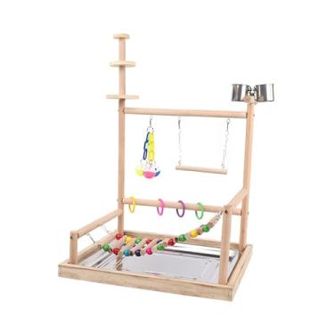 Imagem de Generic Parrot Playground Bird Gym Hanging Swing Toys Gaiola Acessórios Madeira Perch Gym Playpen Madeira Perch Stand para Araras Periquito