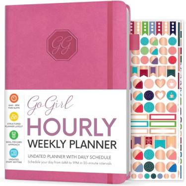 Imagem de GoGirl Agenda semanal – Planejador de trabalho e vida a hora com horários – Organizador de agenda vertical para produtividade diária, A5 (flor violeta)