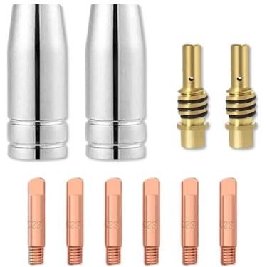 Imagem de Kit de acessórios de pistola de solda MIG, 6 pontas de soldagem 0,1 cm + 2 bocais de gás + 2 peças de acessórios de soldagem MIG difusor de gás para Lincoln Magnum 100L Tweco Mini/#1 Forney Chicago