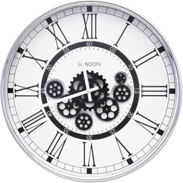 Imagem de Relógio de parede com engrenagens móveis reais de 53 cm, relógios grandes e modernos de metal para decoração de sala de estar, steampunk industrial, exclusivo, moderno, decorativo, engrenagens,