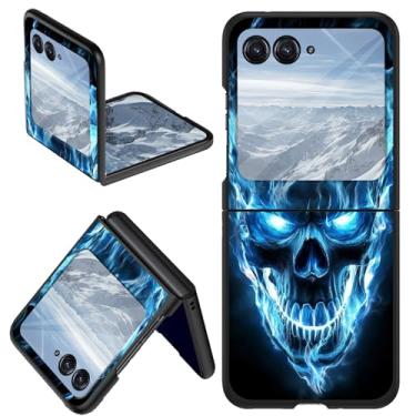 Imagem de DHYYDSQZ Capa para Motorola Moto Razr 2024 para Moto Razr 50 capa de telefone caveira azul fogo design fino PC rígido anti-arranhões capa protetora à prova de choque para Moto Razr 2024 /Moto Razr 50