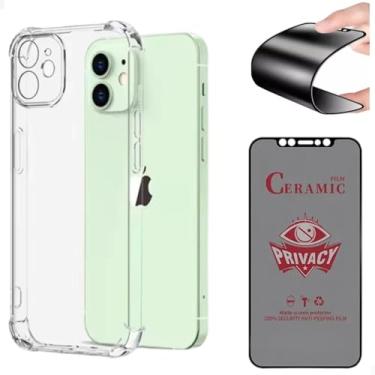 Imagem de [GL CASES] Kit Capa iPhone 14 Case Capinha iPhone 14 Anti Impacto Reforçada Silicone Transparente Flexível Proteção Câmera + Película Privacidade iPhone 14 Cerâmica Fosca Anti Espião Anti Spy