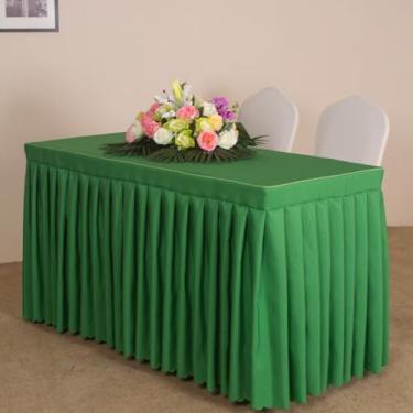 Imagem de Toalha de mesa retangular de cor sólida toalha de mesa com saia para conferências, escritório, hotel, exposição, toalha de mesa longa, lavável - verde - 2||60 x 180 cm