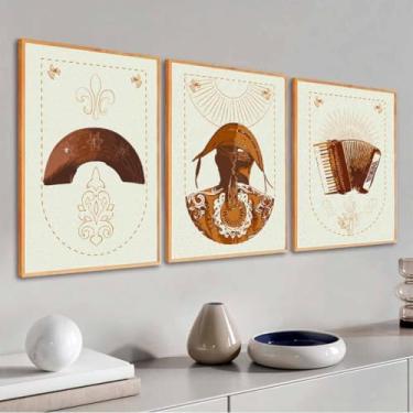 Imagem de Trio Quadro decorativo Nordeste - Trio Gonzagão, 3 unidades, Artesanato nordestino, Pernambuco; Bahia; Paraíba; Ceará; Piauí, Luiz Gonzaga; Arte Luiz Gonzaga. (Crua, 70x50, Emoldurado)