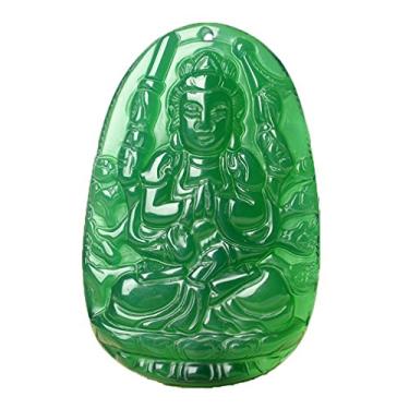 Imagem de c1lint7785631 Colar com pingente de Buda Bodhisattva Amuleto Talismã feito de ágata pedra preciosa vermelha verde (ágata verde Avalokiteshvara (compaixão)), MN, Sem Pedra Preciosa