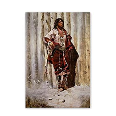 Imagem de 'Indian Maid at the Stockade' de Charles Marion RussellImpressão em tela - pinturas famosas - Reproduções de imagens de paisagens em tela arte de parede para decoração de casa 40 x 60 cm (16 x 24