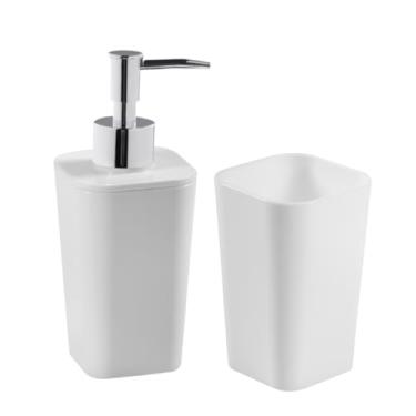 Imagem de Kit Banheiro Lavabo 2 Peças Porta Objetos Escova De Dente Sabonete Líquido (Branco)