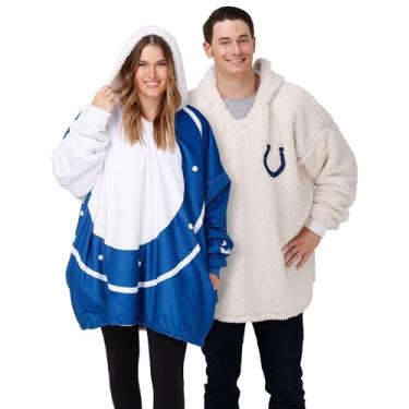 Imagem de Moletom com capuz NFL Indianapolis Colts unissex reversível grande de lã de ovelha com capuz e cores contrastantes, tamanho único