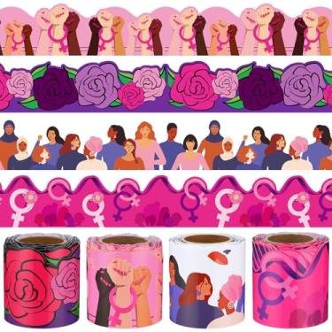 Imagem de Mooliwe 4 rolos 39,9 m feminino história mês quadro de avisos bordas liberdade igualdade feminismo quadro de avisos para dia internacional feminino escola sala de aula decoração festa