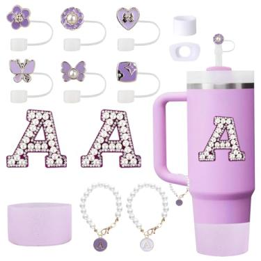 Imagem de 13 peças de acessórios para copo Stanley Cup 850.5 g 1,134.0 g copo com alça, acessórios pretos incluindo capa de palha, tampa de palha, bota, tampa à prova de derramamento, pingente de alça, adesivo