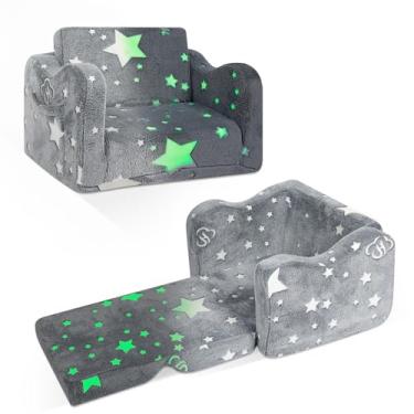 Imagem de ONEKUKA Sofá infantil 2 em 1 dobrável sofá-cama conversível com design de estrela que brilha no escuro, cadeira dobrável para meninos e meninas, sala de jogos, quarto, presente