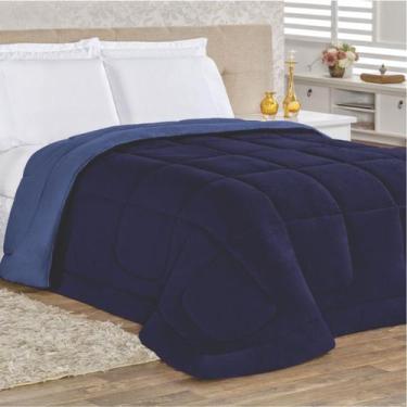 Imagem de Edredom Coberdrom Queem Malha Algodão e Manta Flannel - Azul - 100% Po