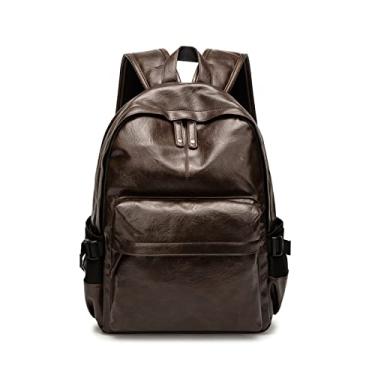Imagem de Mochila masculina moda casual preta mochila de couro PU para homens bolsa de viagem mochila de grande capacidade para computador(Brown)