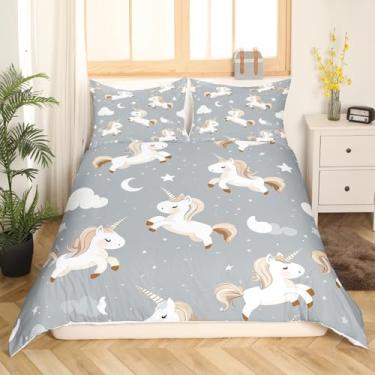 Imagem de Castle Fairy Conjunto de cama de unicórnio com 3 peças, capa de edredom de animais sonhadores de fantasia para meninos e meninas, capa de edredom ultra macia (sem edredom), capa de edredom tamanho