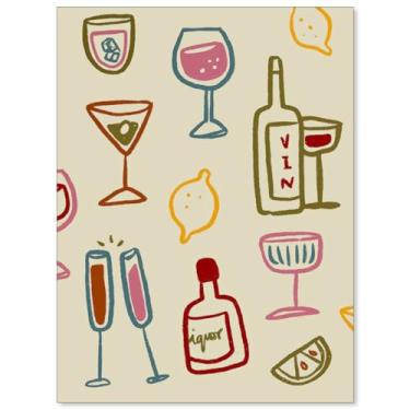 Imagem de MWZUPQ Pôster de bebida alcoólica colorida em tela de vinho arte de parede vintage carrinho de bar impressões estéticas para cozinha sala de jantar decoração de parede 30,5 x 40,6 cm sem moldura