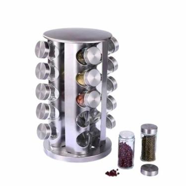 Imagem de Porta Tempero Condimento Giratório Redondo 20 Peças Inox - Tesla Store