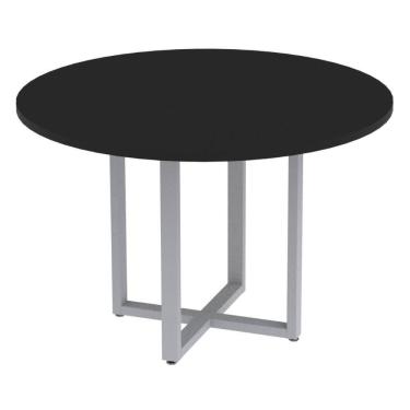 Imagem de Mesa de Reunião Redonda P25 Pandin 110 cm (Largura) Tampo MDP Preto Pé Aço Tubular Cinza
