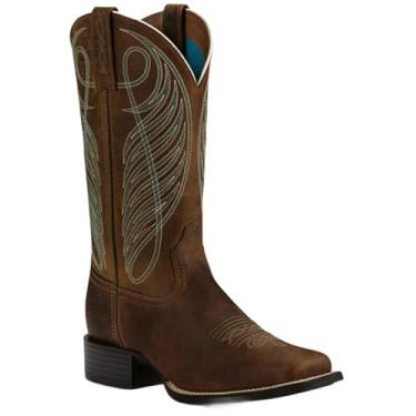 Imagem de Ariat Bota feminina estilo faroeste com bico quadrado redondo, Marrom em pó, 6 Wide