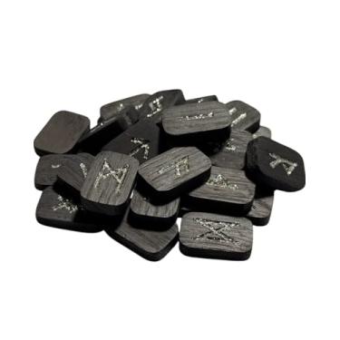 Imagem de CRAFTERIAN Silver Sparkle Wooden Rune Set - 25 Handcrafted Oak Runes with Glitter Finish for Divination and Spiritual Practices