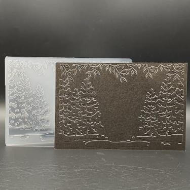 Imagem de Pasta de plástico em relevo, tamanho A6, Natal, pinheiros, papel, artesanato, impressões texturizadas de plástico para fazer cartões, scrapbooking