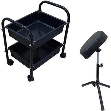 Imagem de Kit Carrinho Auxiliar 2 Bandejas Manicure Apoio De Pé Parapé RENOVAR M