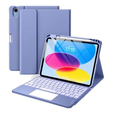Imagem de Harvopu Capa para iPad 10ª geração com teclado (10,9 polegadas, 2022), capa fólio para teclado com suporte para lápis, trackpad multitoque, retroiluminação de 7 cores, teclado destacável para iPad de