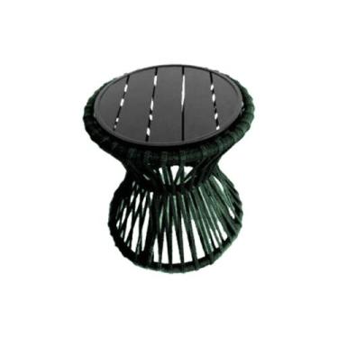 Imagem de Mesa de Centro Sol em Corda Náutica e Base em Alumínio Preta 50cm Verd