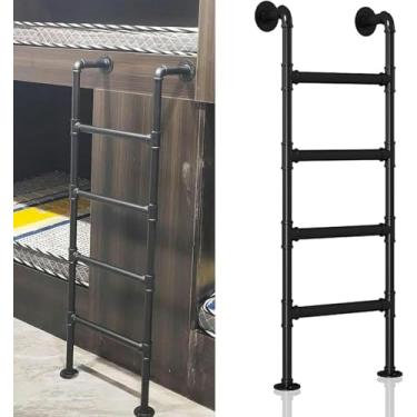 Imagem de Escada de saída de poço de janela de porão, escada de beliche de ferro forjado montada na parede, escadas de metal para trailers de loft escadas de escalada para cama alta fora do convés RV