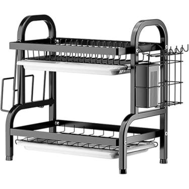 Imagem de Escorredor de louça, escorredor de pratos de aço inoxidável multifuncional para balcão de cozinha, conjunto de escorredor de pratos de grande capacidade com suporte de utensílios, organizador de
