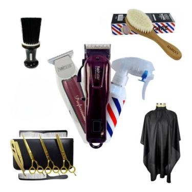 Imagem de Kit Barbeiro Completo Kit Tesouras Máquinas Capa Borrifador - Obopekal