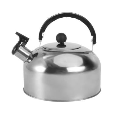 Imagem de PRETYZOOM Chaleira de aço inoxidável para assobiar fogão, chaleira de aço inoxidável de grau alimentício, água quente rápida para ferver, recipiente de café de 2 l com alça fria para acampamento