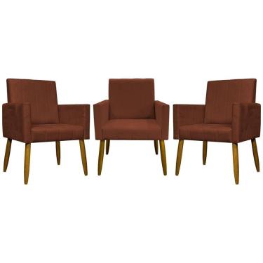 Imagem de Kit 3 Poltronas Decorativas Confortáveis Mari - Terracota Suede