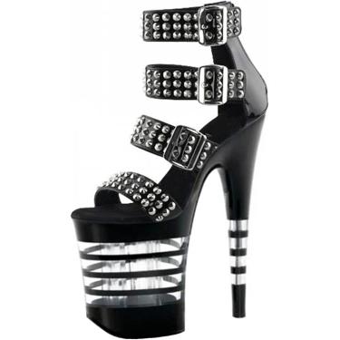 Imagem de 20cm Moda Punk Rivet Plataforma de saltos altos sandálias Bombas de alça de tornozelo preto Sapatos de festa de dança de pólo de stripper sexy Tamanho 34-46